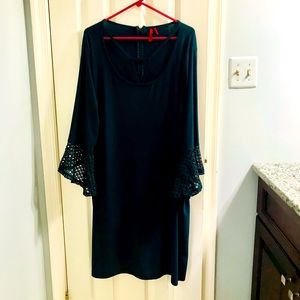 Dark Green Dress with lace bell sleeves.